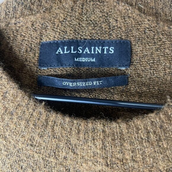 AllSaints Sweater Mens Medium Brown Oversized Fit Wool Alpaca Blend Crewneck - Picture 4 of 6